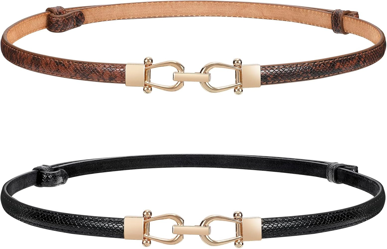 WERFORU Women Skinny Belt for Dress,Thin Waist Belt - Adjustable Leather Belt with Gold Buckle | Amazon (US)