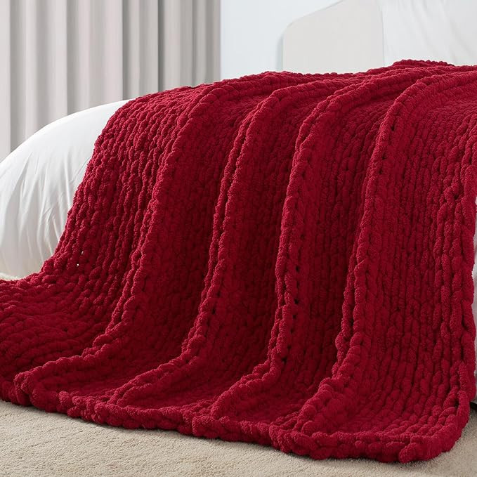 Carriediosa Chunky Knit Throw Blanket 50" X 60", 100% Hand Made Large Chenille Loop Yarn Soft Flu... | Amazon (US)