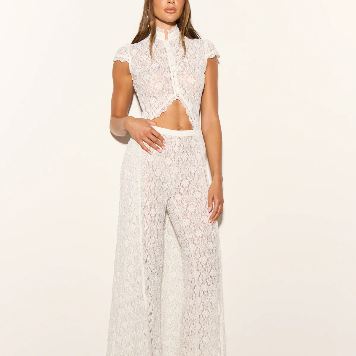 LOTTIE White Lace Trousers | Noughts and Kisses