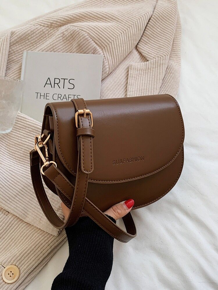 Mini Letter Embossed Flap Saddle Bag | SHEIN