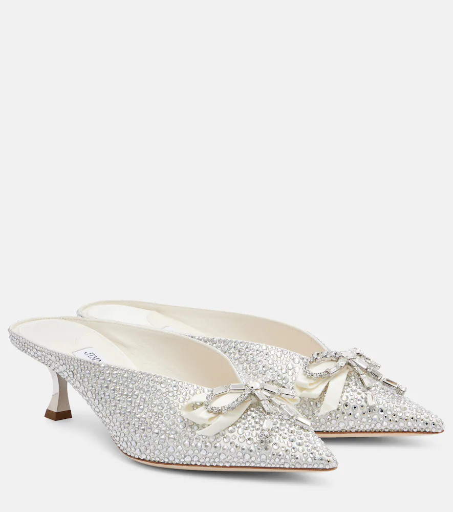 Jimmy Choo Auria 50 crystal-embellished satin mules | Mytheresa (US/CA)