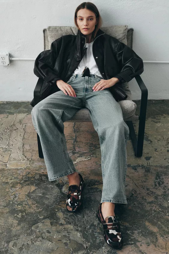 ANIMAL EMBOSSED LEATHER LOAFERS | Zara US