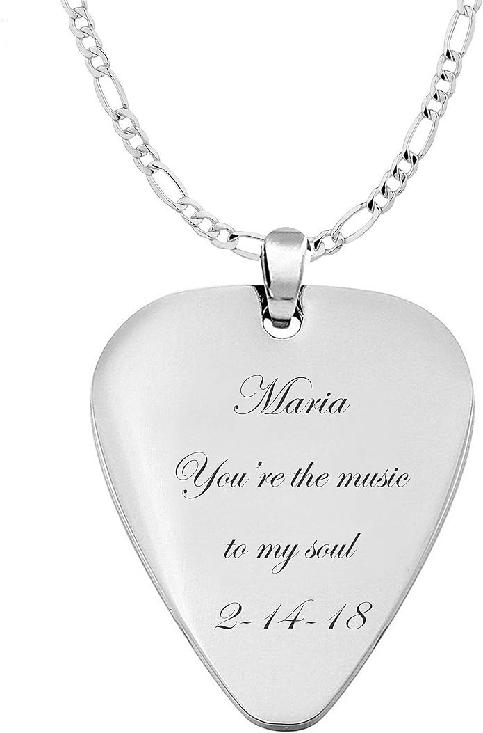 Personalized Silver Stainless Steel Guitar Pick Necklace Pendant Custom Engraved Free - Ships fro... | Amazon (US)