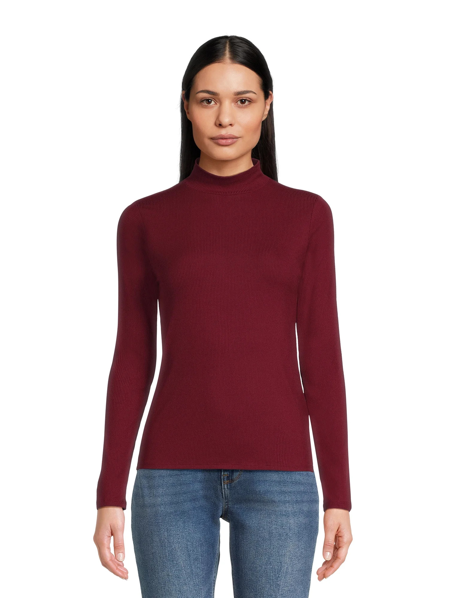 No Boundaries Women's Juniors Long Sleeve Mock Neck Top, Sizes XS-3XL - Walmart.com | Walmart (US)
