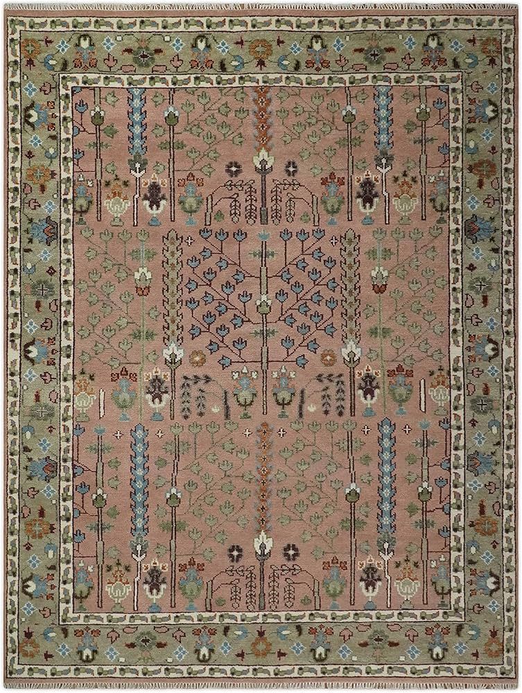 Artisan's Arc Hand Knotted Pink, Olive and Beige Vintage Heriz Serapi Wool Rug |CP684 (6x9) | Amazon (US)