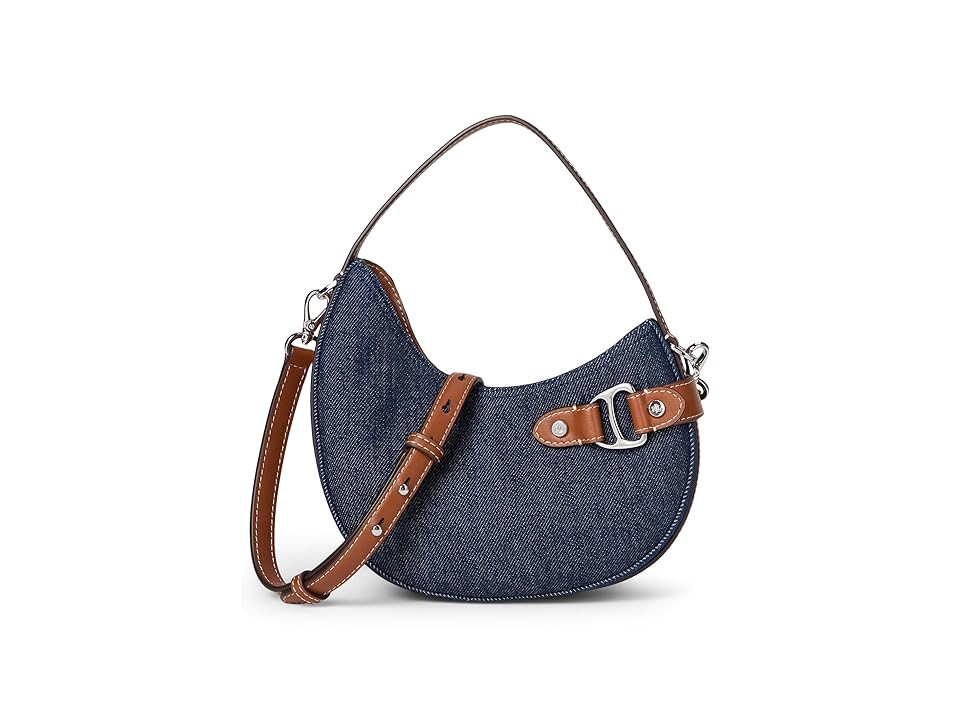 Lauren Ralph Lauren Denim Small Tasha Crossbody Bag Cross Body Women's Handbags Rinse Wash Denim/Lauren Tan, Leather | Zappos