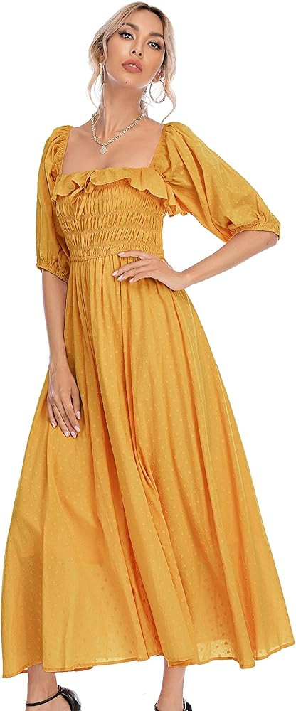 R.Vivimos Women Summer Half Sleeve Cotton Ruffled Vintage Elegant Backless A Line Flowy Long Dres... | Amazon (US)