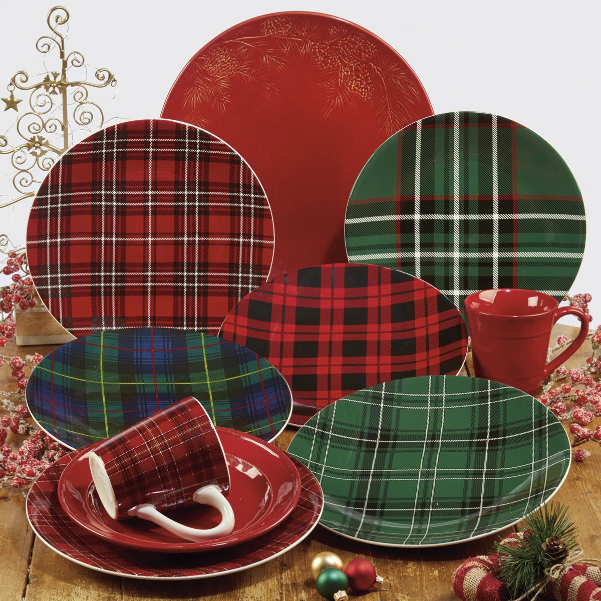 Certified International Christmas Plaid 6 Piece Dinner Plate Set | Wayfair North America
