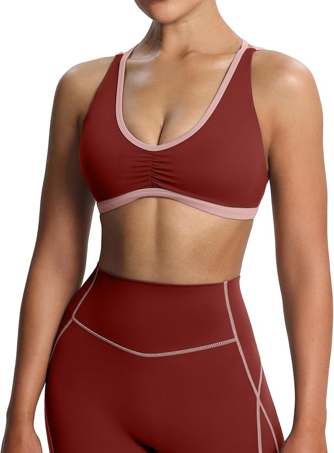Aoxjox Women's Workout Fitness Rory Ruched Sports Bras Yoga Crop Tank | Amazon (US)