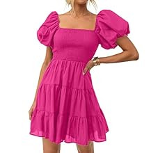 ZESICA Women's 2023 Boho Summer Square Neck Puff Sleeve Off Shoulder Smocked Tiered Casual A Line... | Amazon (US)