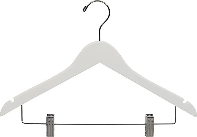 White Wood Combo Hanger w/ Adjustable Cushion Clips, Box of 25 Space Saving 17 Inch Flat Wooden H... | Amazon (US)