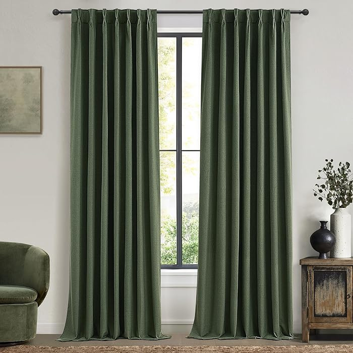 Dark Academia Decor Olive Green Textured Blackout Curtains Panels 108 Inches Lengh Large Window E... | Amazon (US)