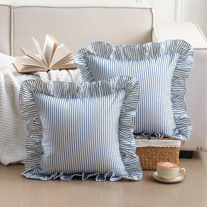 Ruffled Body Pillow Cover Red and White Striped Decorative Pillowcases Boho Cute Soft Polyester C... | Amazon (US)