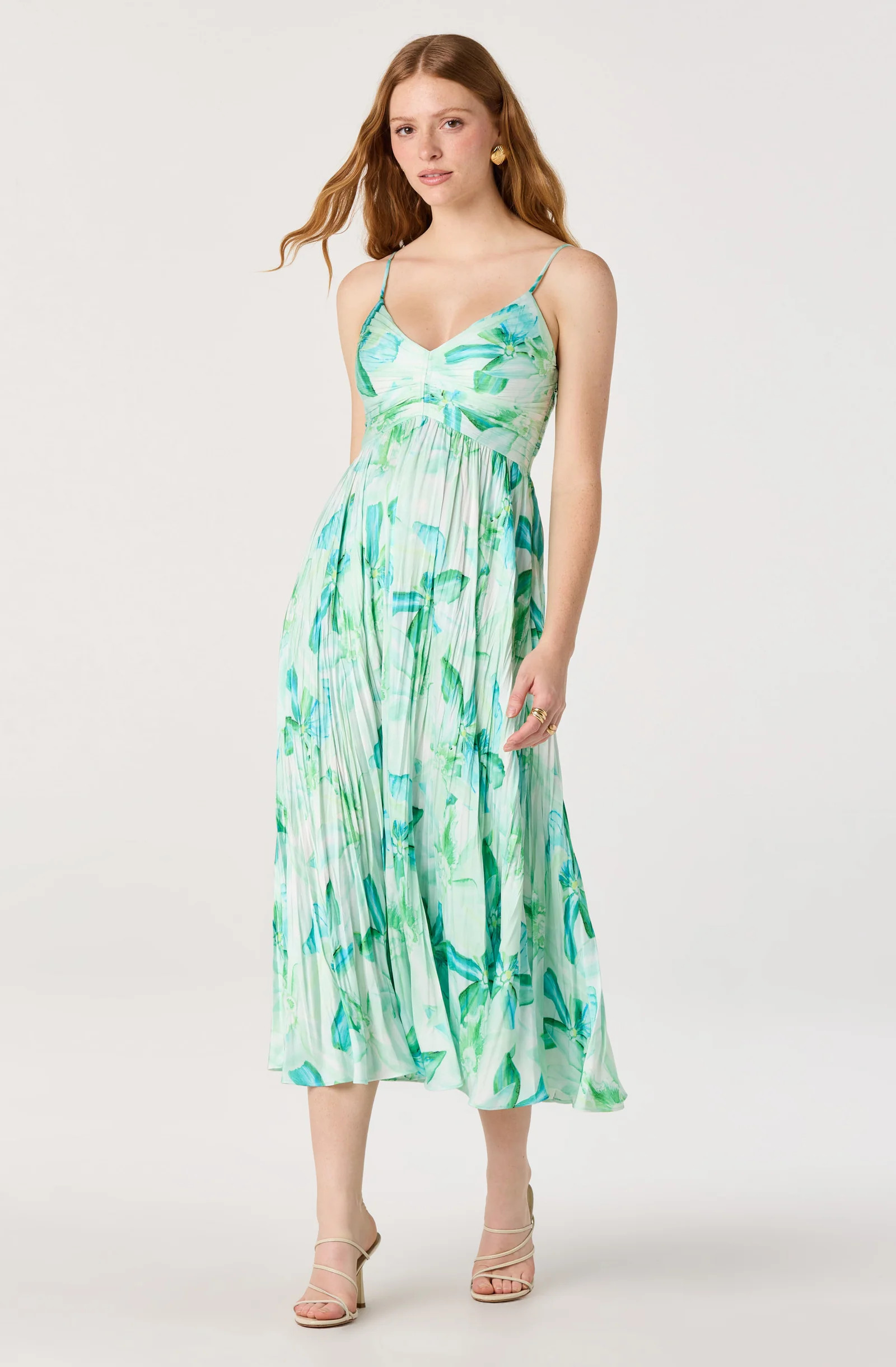 Maeve Floral Pleated Satin Midi Dress | ASTR The Label (US)