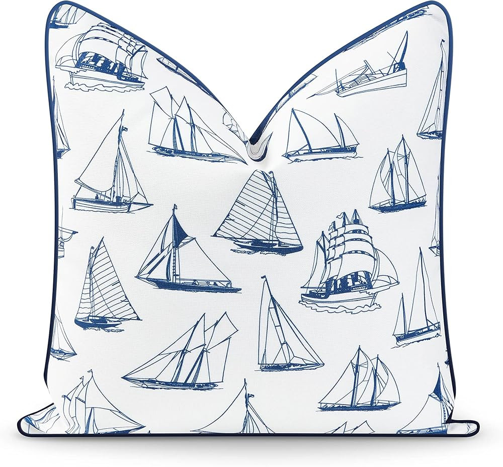 Hofdeco Premium Coastal Hampton Style Patio Indoor Outdoor Pillow Cover Only, 20"x20" Water Resistant for Backyard, Couch, Navy Blue Nautical Yacht | Amazon (US)