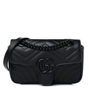 Calfskin Matelasse Monochrome Mini GG Marmont Shoulder Bag Black | FASHIONPHILE (US)