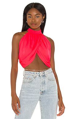 superdown Emani Wrap Crop Top in Coral from Revolve.com | Revolve Clothing (Global)
