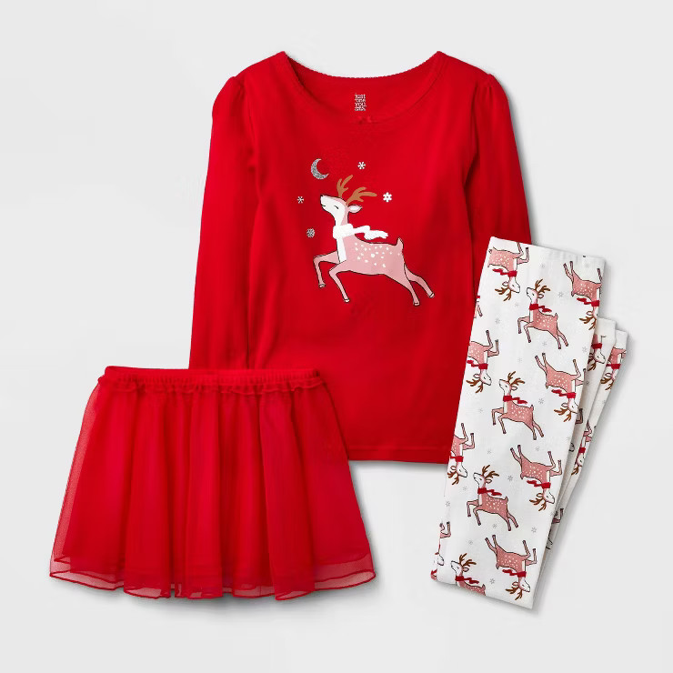 Carter's Just One You® Girls' Reindeer Tutu Pajama Set - White/Red | Target