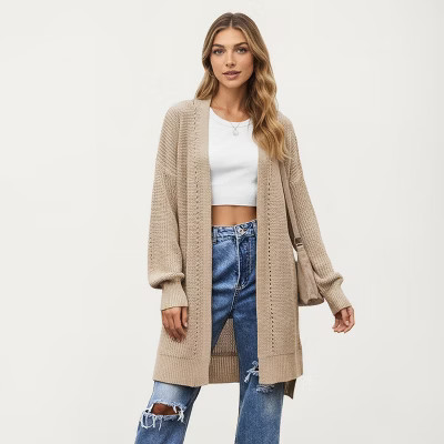 Anna-Kaci Women's Open Front Knit Cardigan with Relaxed Fit and Textured Detailing - X Large, Light Beige | Target