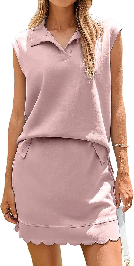 Glamaker 2 Piece Skirt Sets for Women Summer Outfits Casual V Neck Lapel Skorts Set Travel Vacati... | Amazon (US)