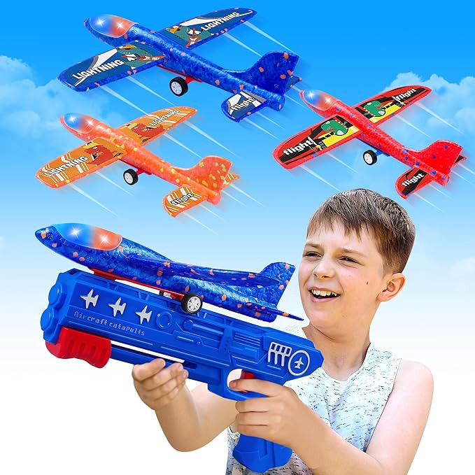 3 Pack Airplane Launcher Toys, 2 Flight Modes LED Foam Glider Catapult Plane, Outdoor Flying Toy ... | Amazon (US)