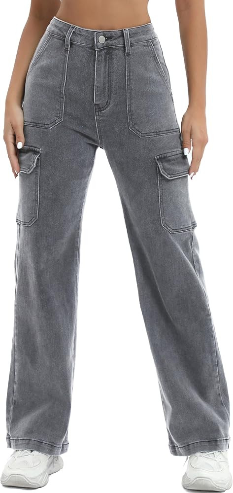 Women Cargo Jeans High Waist Y2K Straight Leg Trendy Stretchy Lightweight Jeans for Women | Amazon (US)
