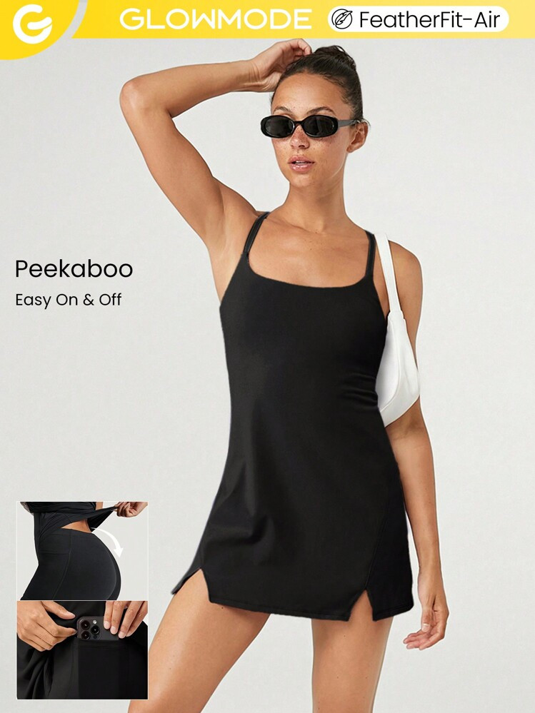 GLOWMODE FeatherFit™-Air Elevate A-Line Built-In Peekaboo Short Pocket Mini Slip Dress Low Impa... | SHEIN
