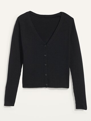 Long-Sleeve Cropped Rib-Knit Cardigan Sweater for Women | Old Navy (US)