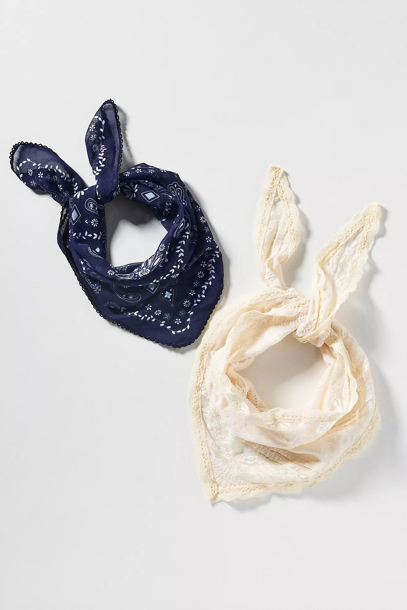 By Anthropologie 100% Cotton Lace Bandana Hair Scarves, Set of 2 | Anthropologie (US)