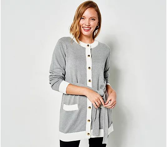 Girl With Curves Gold Button Cardigan | QVC