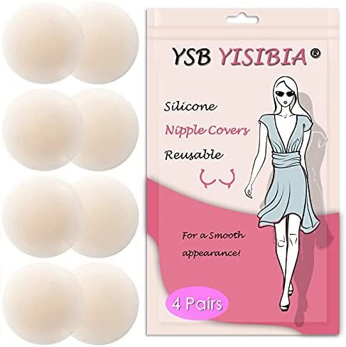 YISIBIA 4 Pairs Nipple Covers For Women Reusable Self-Adhesive Invisible & Natural Silicone Nipple P | Amazon (US)