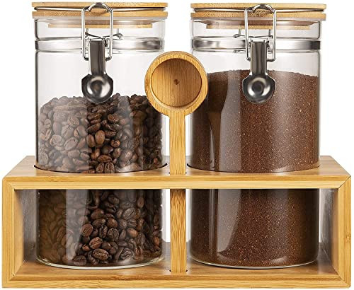 Yangbaga Ground Coffee Storage Container with Shelf, 2×45OZ Glass Coffee and Sugar Container Set, Coffee Canisters with Airtight Lids and Scoop, Food Storage Jars for Kitchen,Nuts,Tea,Sugar | Amazon (US)