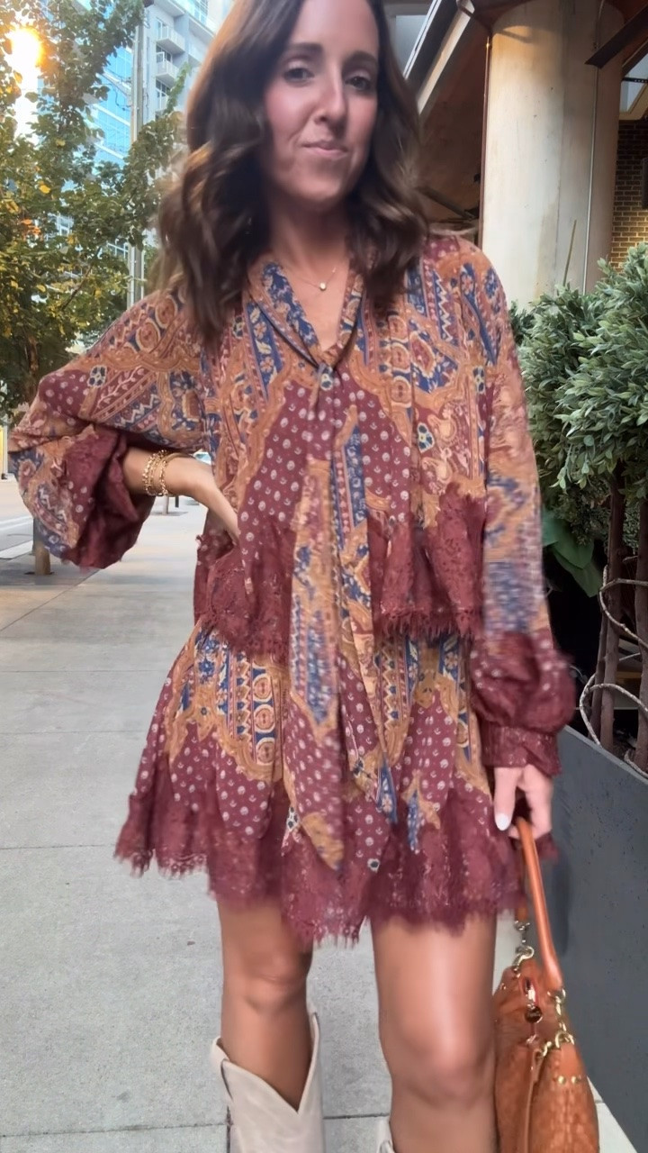 Nashville night 2, dinner style. Fall mini dress. Lace trim dress. 
Size 2

#LTKootd #LTKSeasonal #LTKOver40