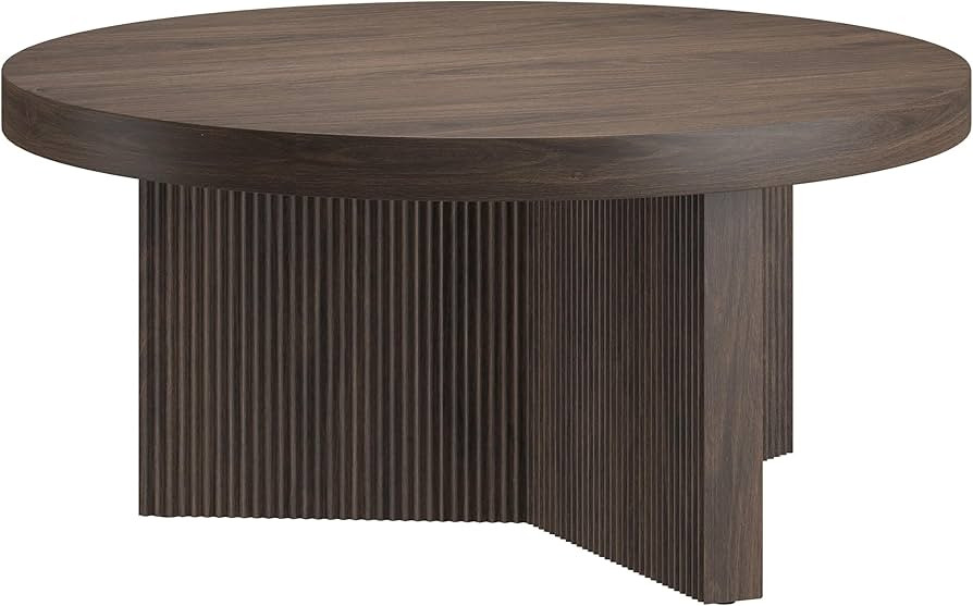 Henn&Hart 32" Fluted Round Wood Pedestal Low-Profile Coffee Table for Living Room, Family Room, O... | Amazon (US)