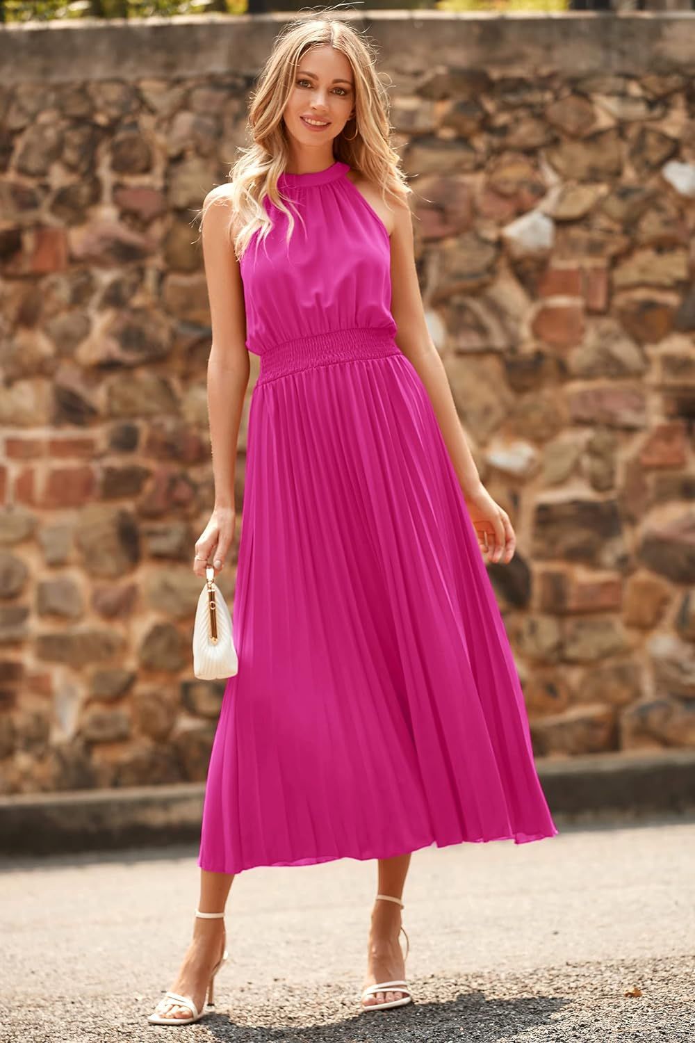 PRETTYGARDEN Women's Long Summer Sun Dresses 2023 Sleeveless Halter Neck Flowy Pleated Maxi Cockt... | Amazon (US)