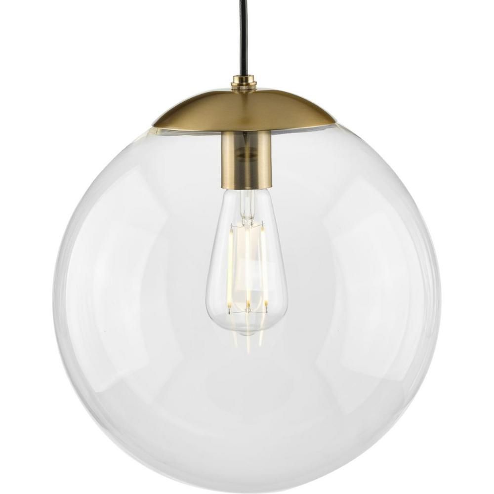 Progress Lighting Atwell  1-Light Brushed Bronze Clear Glass Globe Modern Large Pendant Hanging L... | The Home Depot