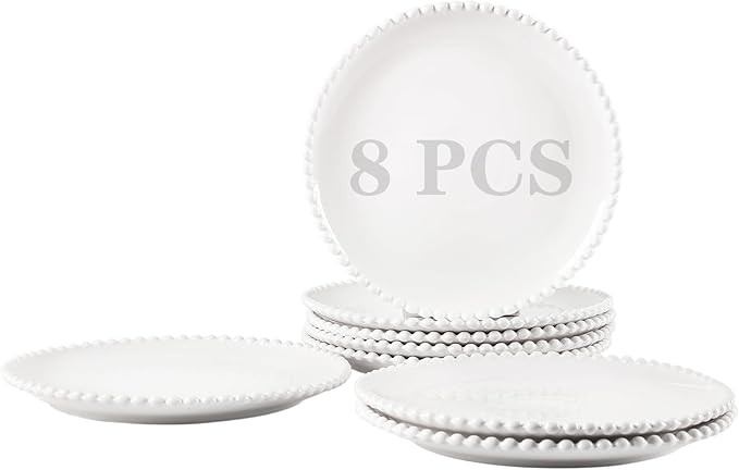 OMAYKEY 10.5" Ceramic Dinner Plates Set of 8, Catering Round Dining Plates, Large Salad Plate, Wh... | Amazon (US)