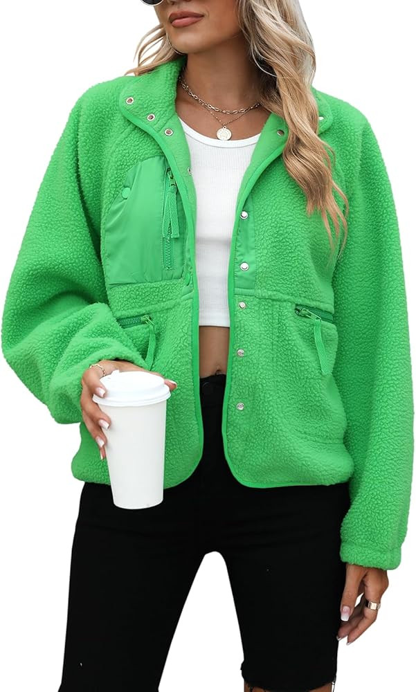 Yanekop Womens Fleece Jacket Fuzzy Long Sleeve Short Winter Coats Button Down Sherpa Jacket Outer... | Amazon (US)
