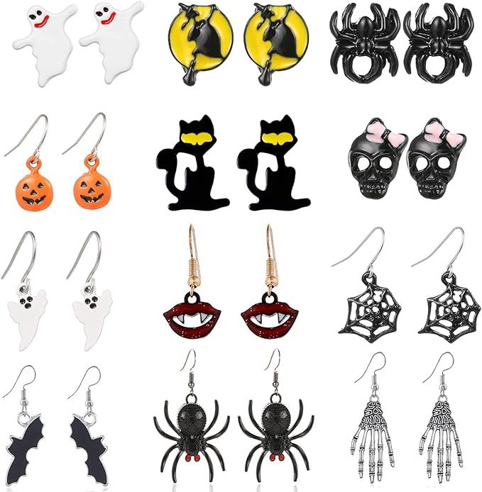 10 Pairs Halloween Earrings for Women Halloween Drop Dangle Earrings Pumpkin/Spider/Black Cat Stu... | Amazon (US)