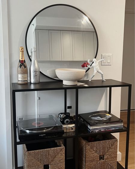 Ikea shelf unit + bins
Target mirror + bowl
Amazon decor
Urban Outfitters record player

#LTKhome