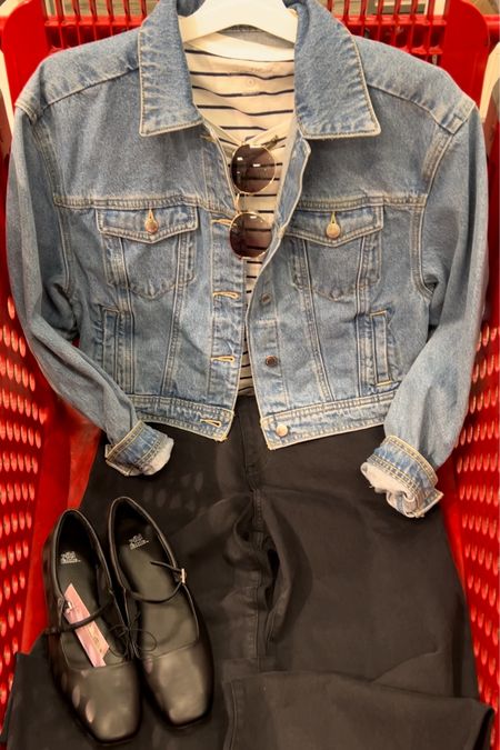 Target outfit idea with wide leg pants (tts 6), striped tee (sized up to medium) and boxy denim jacket (tts small, don’t size up unless you want it really oversized). #target #targetstyle #targetfashion 

#LTKfindsunder100 #LTKfindsunder50 #LTKstyletip