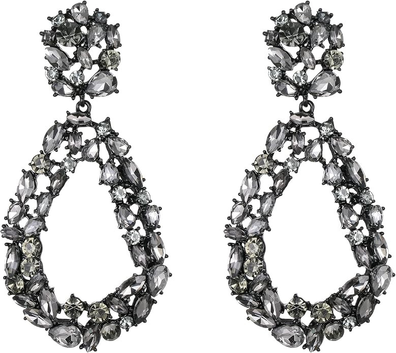 Flyonce Women's Crystal Open Hoop Oval Drop Statement Pierced Dangle Earrings | Amazon (US)