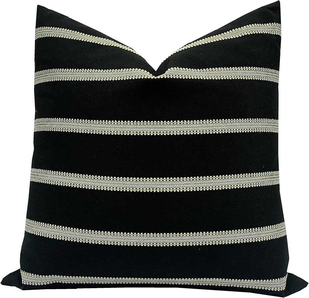 Slow Cow Decorative Stripe Throw Pillow Cover Cushion Cover 26 x 26 Inches Black Mixed Off White | Amazon (US)