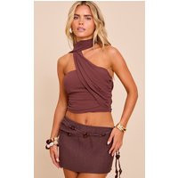 Petite Chocolate Ruched Bandeau Top, Brown | PrettyLittleThing US