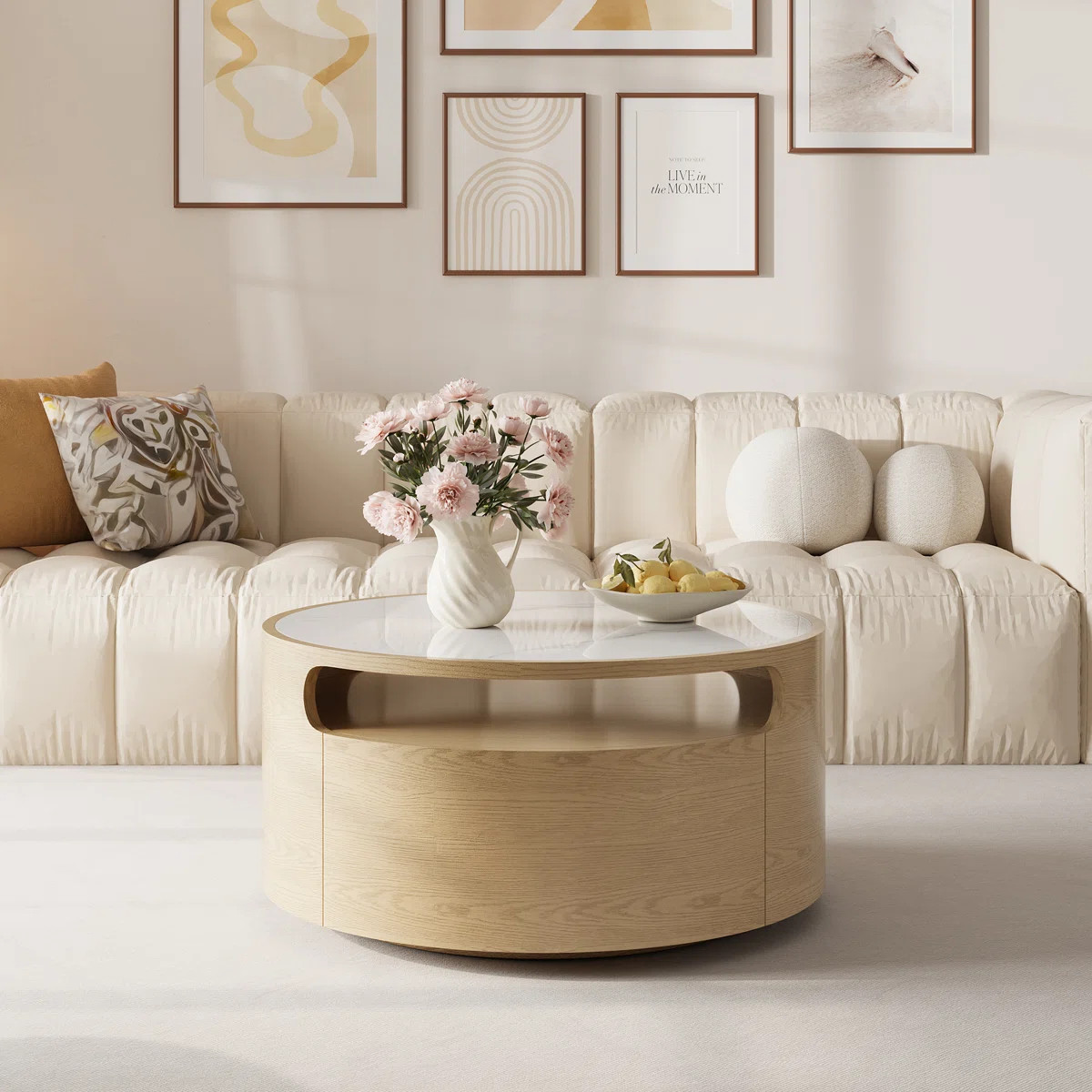 Wildon Home® 31.51'' Round Sintered Stone Coffee Table, Mid-century Modern Coffee Table With Two... | Wayfair North America