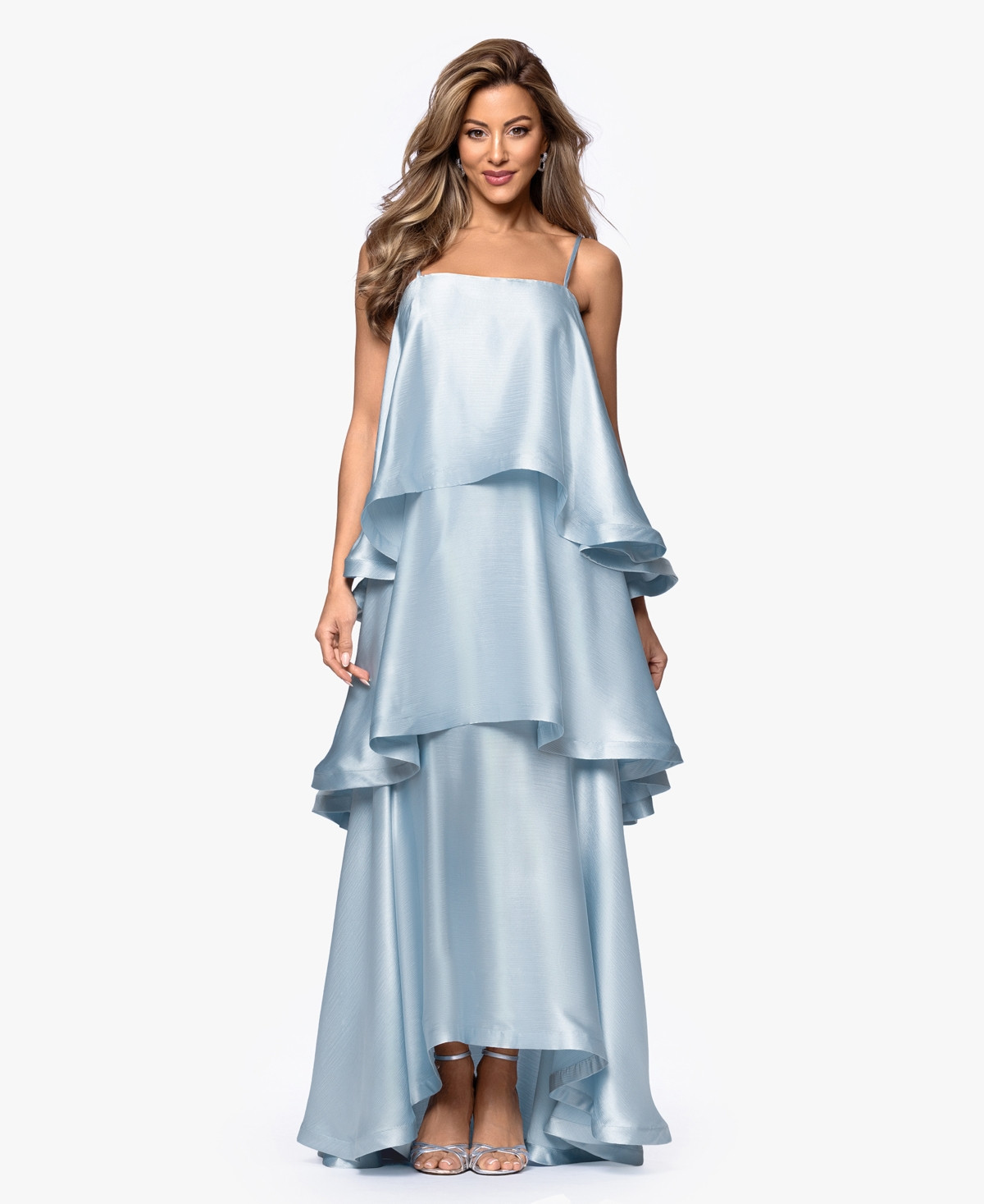 Xscape Women's Square Neck Tiered Maxi Dress - Blue | Macy's