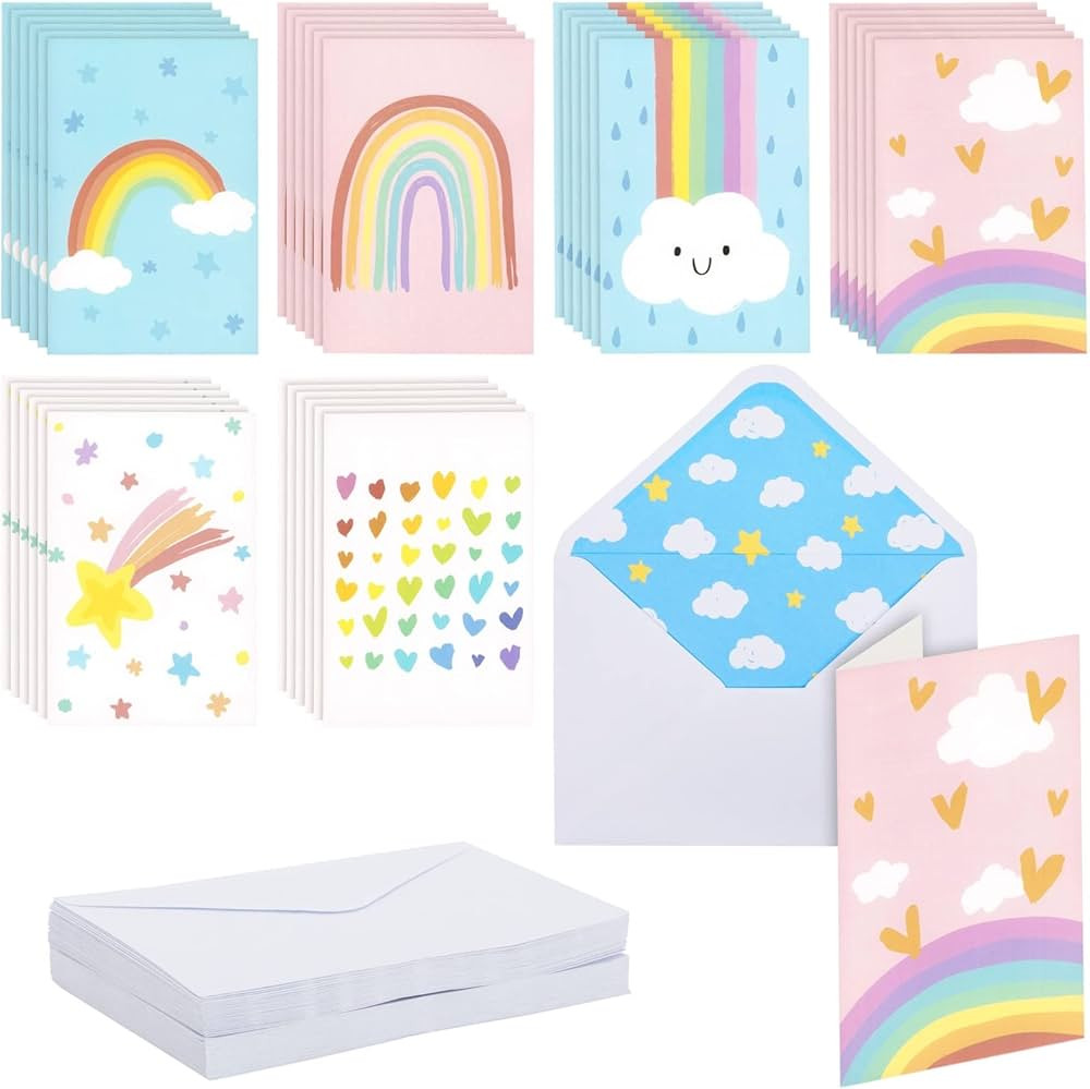 48-Pack Pastel Rainbow Thank You Cards, 4x6 in Blank Cute Cards and Envelopes for Baby Showers, B... | Amazon (US)