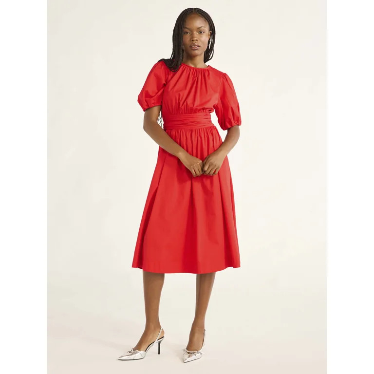 Free Assembly Women's Cotton Midi Wrap Dress with Short Sleeves, Sizes XS-4X | Walmart (US)