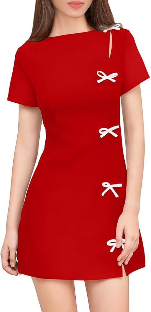 XXTAXN Women's Summer Boat Neck Short Sleeve Elegant Y2k A Line Mini Dress | Amazon (US)