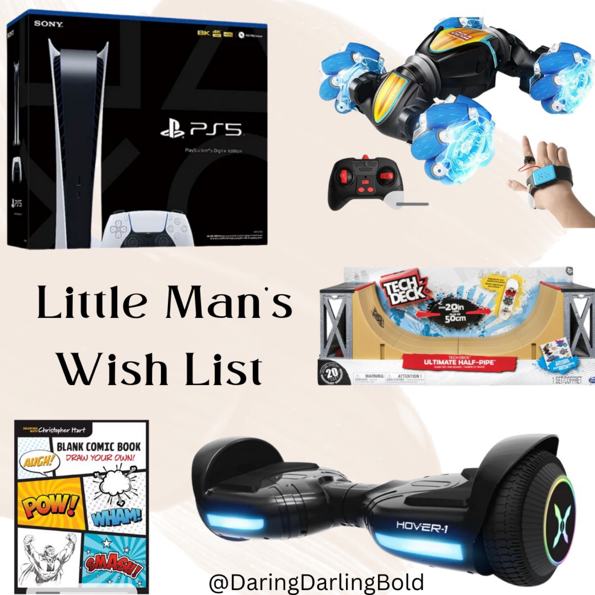 Christmas morning will be one he will never forget with these amazing gifts for the little man on your list! 

#Walmart #Toys #Hanmun #GestureSensingRC #BlankComicBook #HoverBoard #LEDLights #TechDeck #HalfPipeRamp #Fingerboard #PlayStation5 #PS5 #GiftsForBoys #Christmas2022 

#DaringDarlingBold  

#LTKGiftGuide #LTKkids #LTKunder100